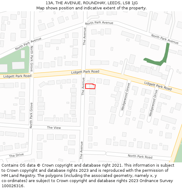 13A, THE AVENUE, ROUNDHAY, LEEDS, LS8 1JG: Location map and indicative extent of plot