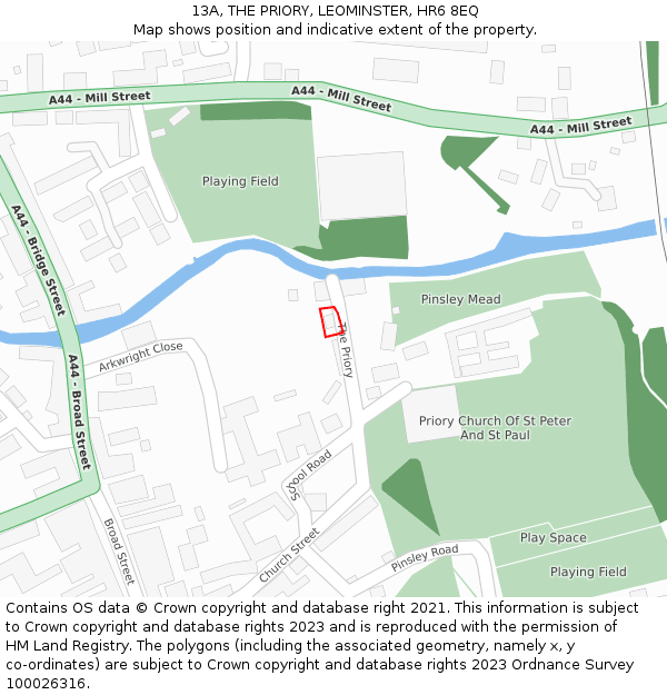 13A, THE PRIORY, LEOMINSTER, HR6 8EQ: Location map and indicative extent of plot