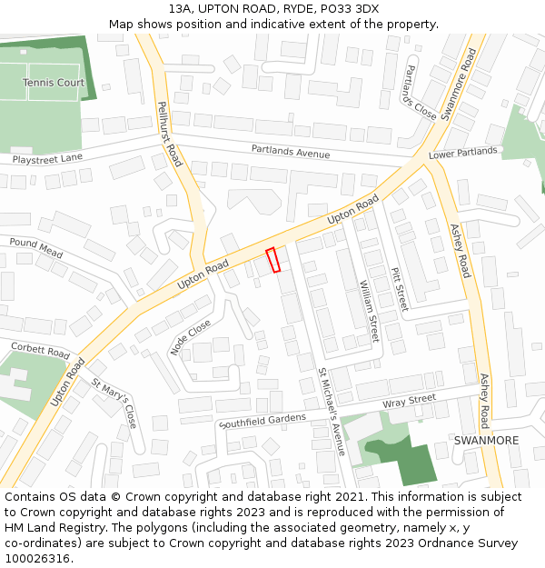 13A, UPTON ROAD, RYDE, PO33 3DX: Location map and indicative extent of plot