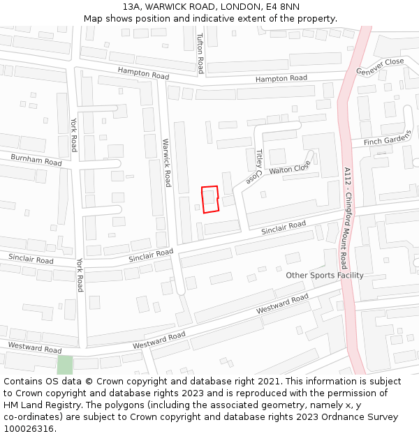 13A, WARWICK ROAD, LONDON, E4 8NN: Location map and indicative extent of plot
