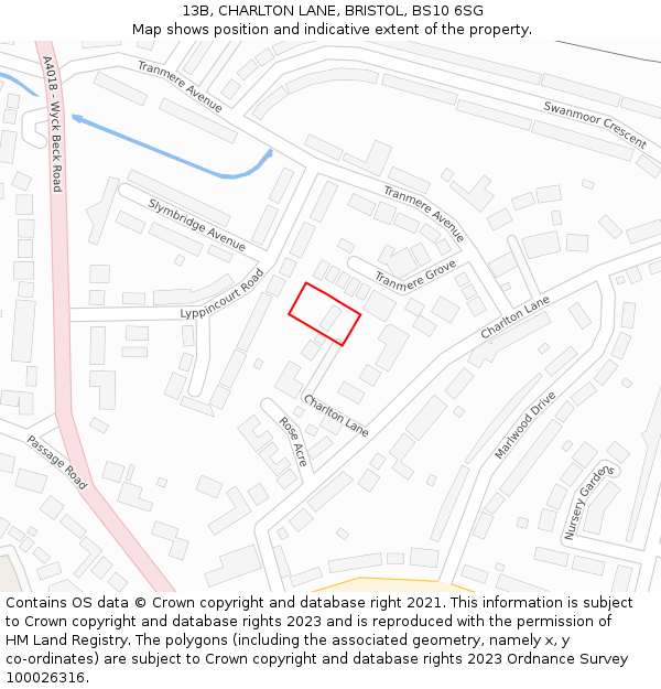 13B, CHARLTON LANE, BRISTOL, BS10 6SG: Location map and indicative extent of plot