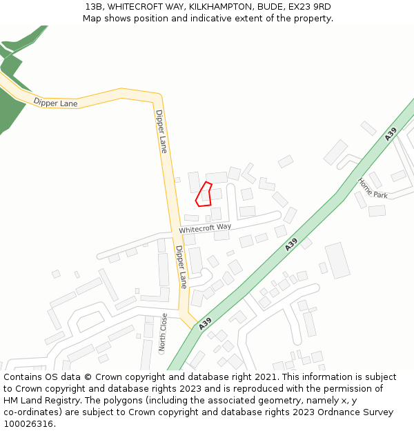 13B, WHITECROFT WAY, KILKHAMPTON, BUDE, EX23 9RD: Location map and indicative extent of plot