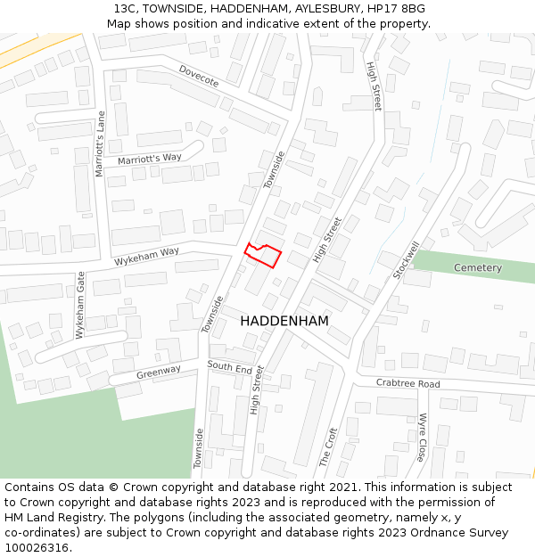 13C, TOWNSIDE, HADDENHAM, AYLESBURY, HP17 8BG: Location map and indicative extent of plot