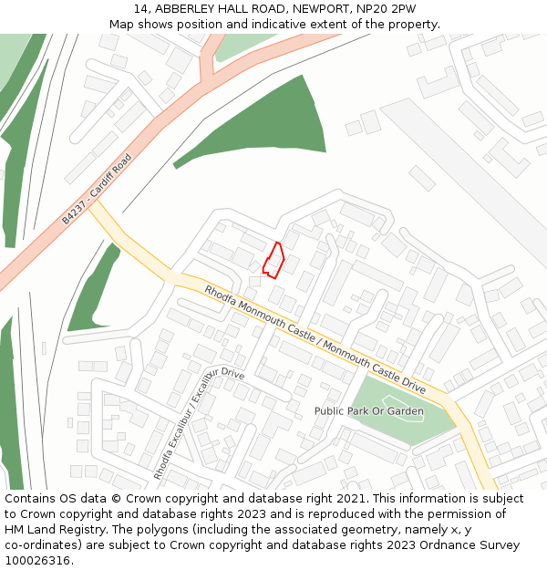 14, ABBERLEY HALL ROAD, NEWPORT, NP20 2PW: Location map and indicative extent of plot