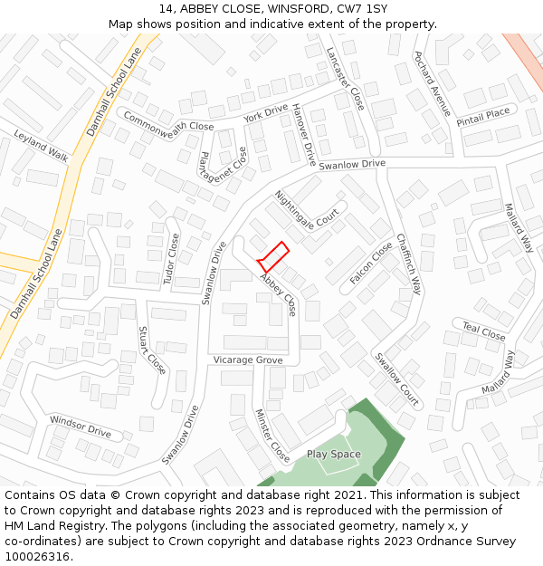 14, ABBEY CLOSE, WINSFORD, CW7 1SY: Location map and indicative extent of plot