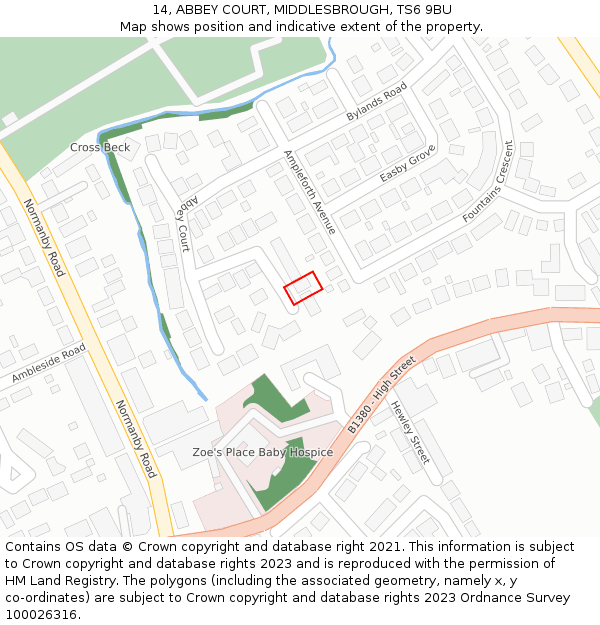 14, ABBEY COURT, MIDDLESBROUGH, TS6 9BU: Location map and indicative extent of plot