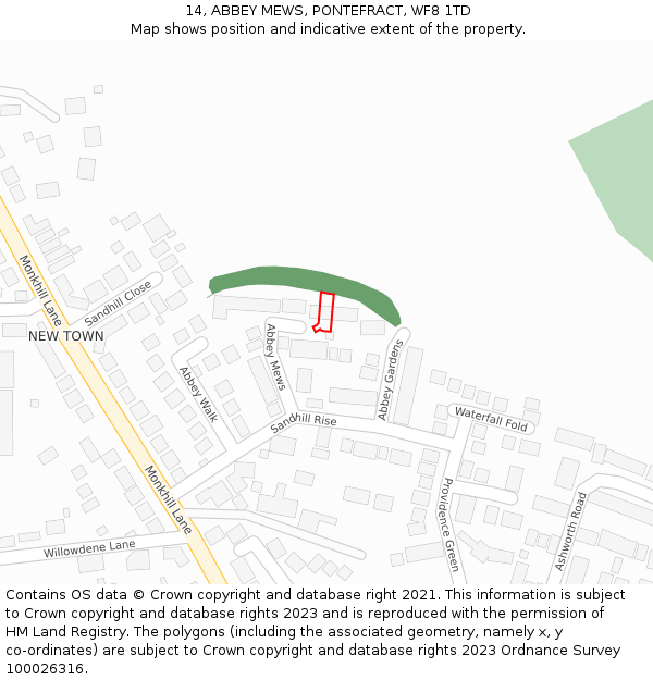 14, ABBEY MEWS, PONTEFRACT, WF8 1TD: Location map and indicative extent of plot