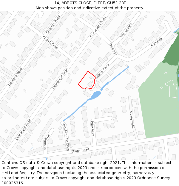 14, ABBOTS CLOSE, FLEET, GU51 3RF: Location map and indicative extent of plot