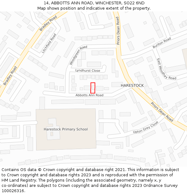 14, ABBOTTS ANN ROAD, WINCHESTER, SO22 6ND: Location map and indicative extent of plot