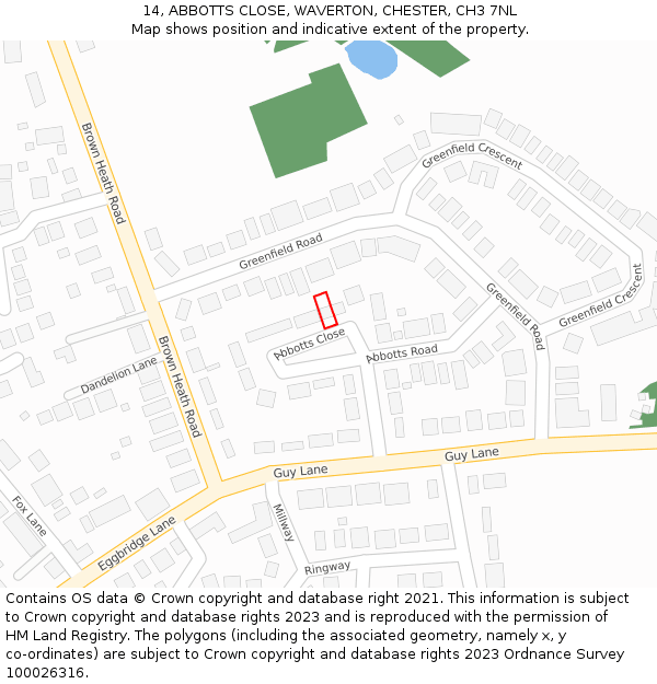 14, ABBOTTS CLOSE, WAVERTON, CHESTER, CH3 7NL: Location map and indicative extent of plot