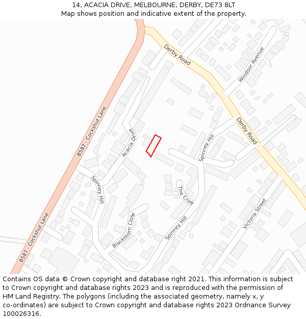 14, ACACIA DRIVE, MELBOURNE, DERBY, DE73 8LT: Location map and indicative extent of plot