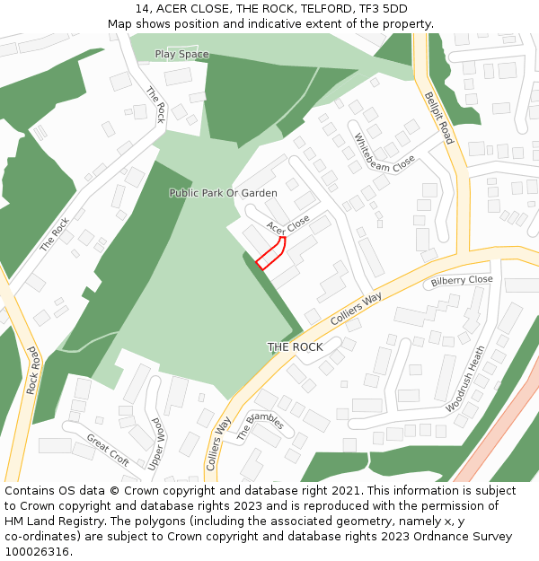 14, ACER CLOSE, THE ROCK, TELFORD, TF3 5DD: Location map and indicative extent of plot