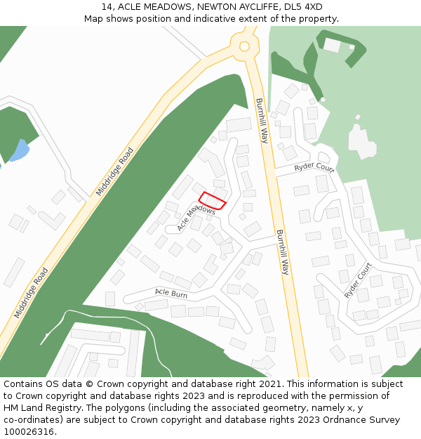 14, ACLE MEADOWS, NEWTON AYCLIFFE, DL5 4XD: Location map and indicative extent of plot