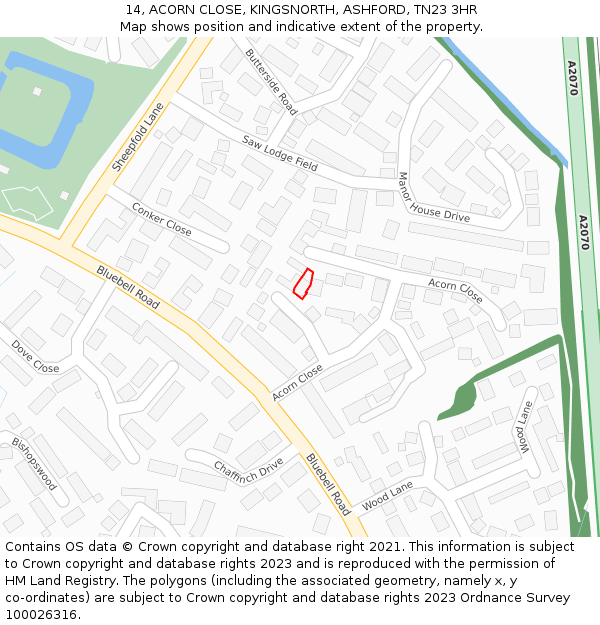14, ACORN CLOSE, KINGSNORTH, ASHFORD, TN23 3HR: Location map and indicative extent of plot