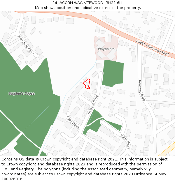 14, ACORN WAY, VERWOOD, BH31 6LL: Location map and indicative extent of plot