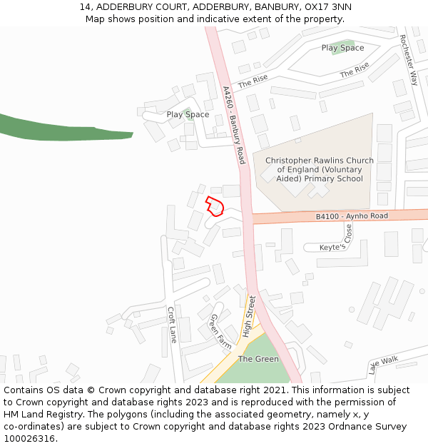 14, ADDERBURY COURT, ADDERBURY, BANBURY, OX17 3NN: Location map and indicative extent of plot