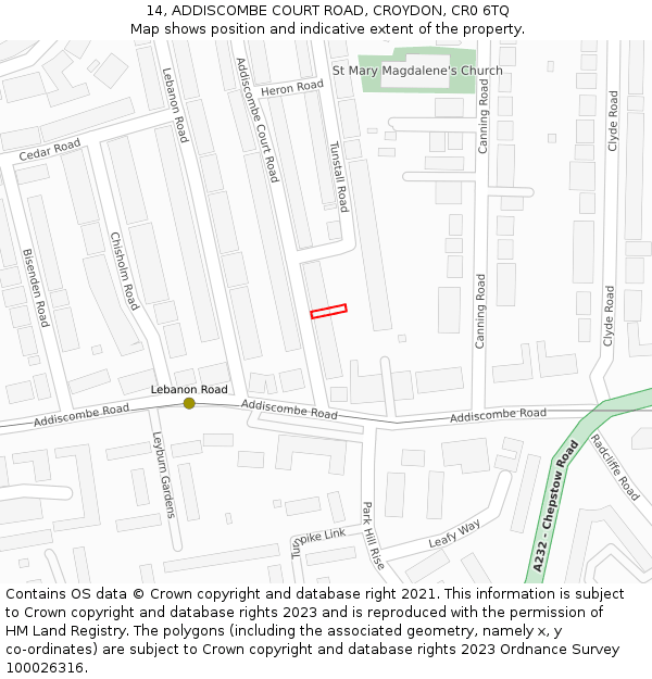 14, ADDISCOMBE COURT ROAD, CROYDON, CR0 6TQ: Location map and indicative extent of plot