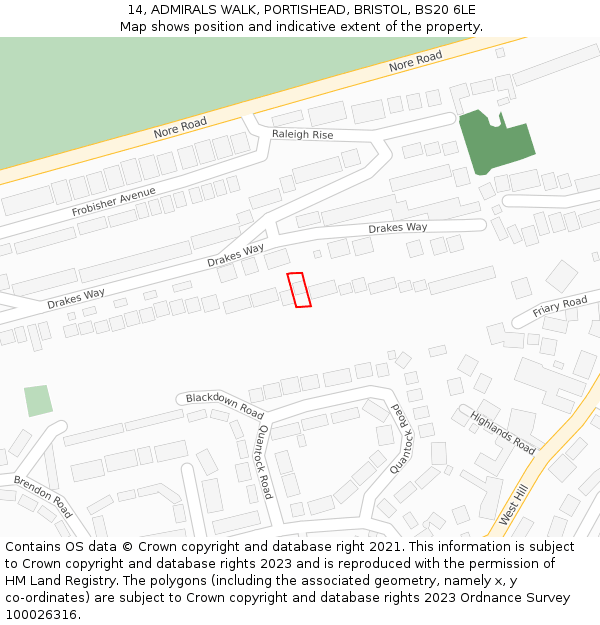 14, ADMIRALS WALK, PORTISHEAD, BRISTOL, BS20 6LE: Location map and indicative extent of plot