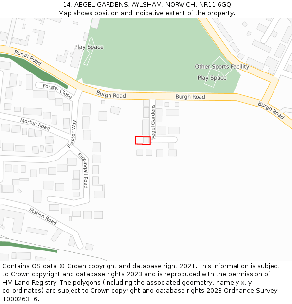 14, AEGEL GARDENS, AYLSHAM, NORWICH, NR11 6GQ: Location map and indicative extent of plot