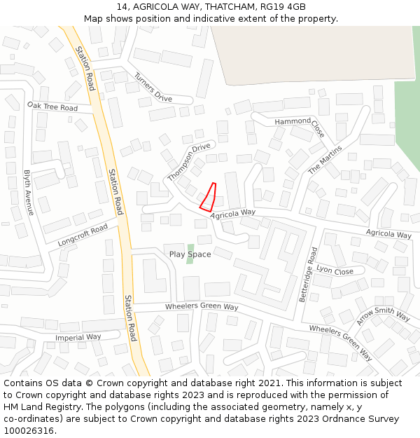 14, AGRICOLA WAY, THATCHAM, RG19 4GB: Location map and indicative extent of plot