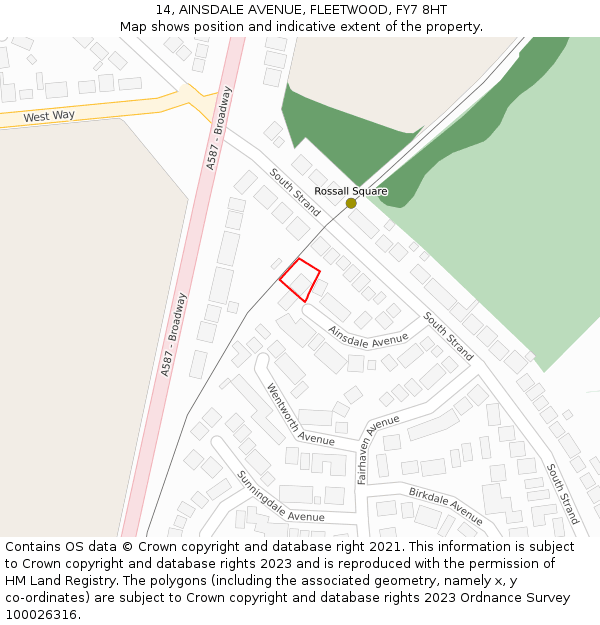 14, AINSDALE AVENUE, FLEETWOOD, FY7 8HT: Location map and indicative extent of plot