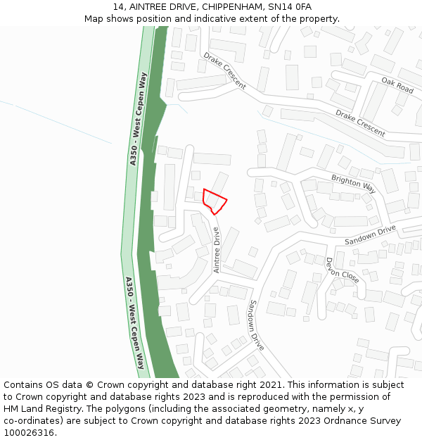 14, AINTREE DRIVE, CHIPPENHAM, SN14 0FA: Location map and indicative extent of plot