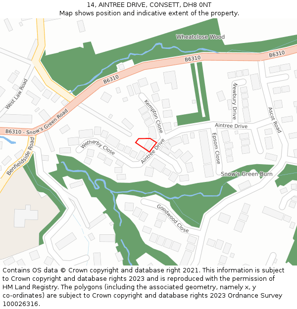 14, AINTREE DRIVE, CONSETT, DH8 0NT: Location map and indicative extent of plot