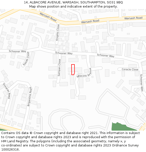 14, ALBACORE AVENUE, WARSASH, SOUTHAMPTON, SO31 9BQ: Location map and indicative extent of plot