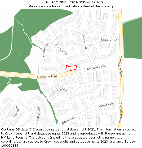 14, ALBANY DRIVE, CANNOCK, WS12 2GQ: Location map and indicative extent of plot