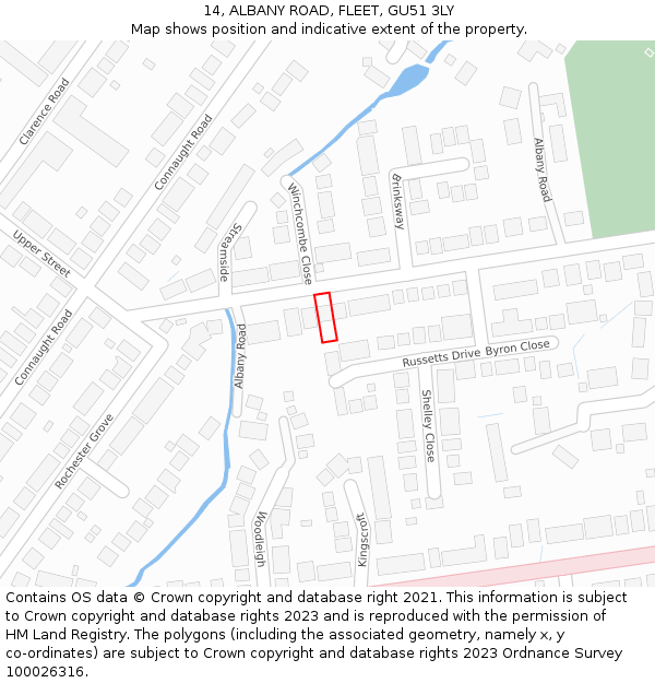 14, ALBANY ROAD, FLEET, GU51 3LY: Location map and indicative extent of plot