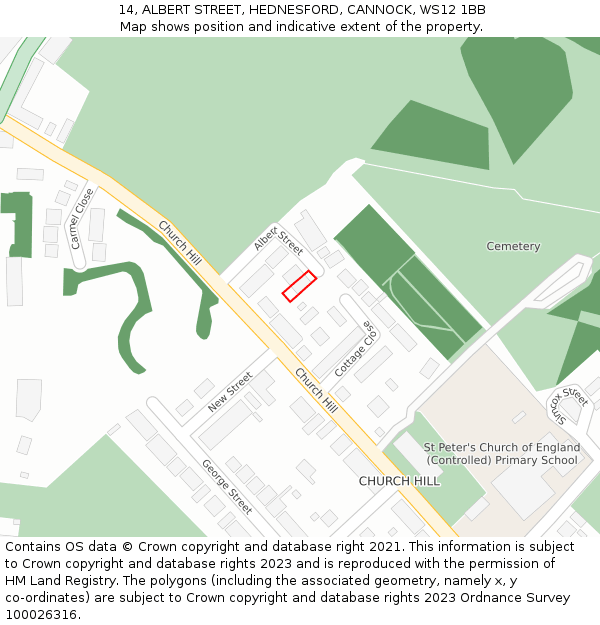 14, ALBERT STREET, HEDNESFORD, CANNOCK, WS12 1BB: Location map and indicative extent of plot