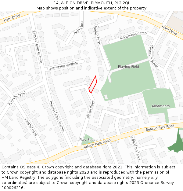 14, ALBION DRIVE, PLYMOUTH, PL2 2QL: Location map and indicative extent of plot