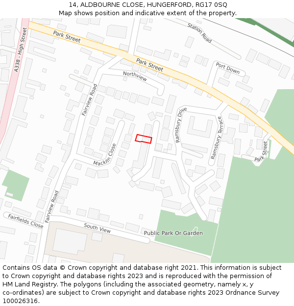 14, ALDBOURNE CLOSE, HUNGERFORD, RG17 0SQ: Location map and indicative extent of plot