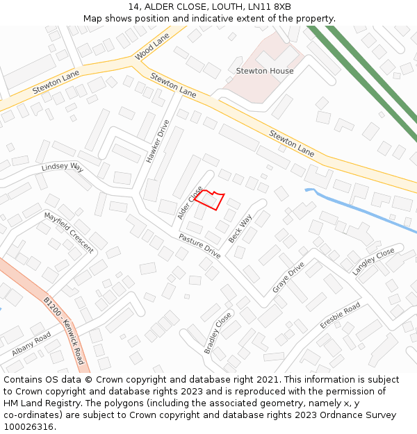 14, ALDER CLOSE, LOUTH, LN11 8XB: Location map and indicative extent of plot