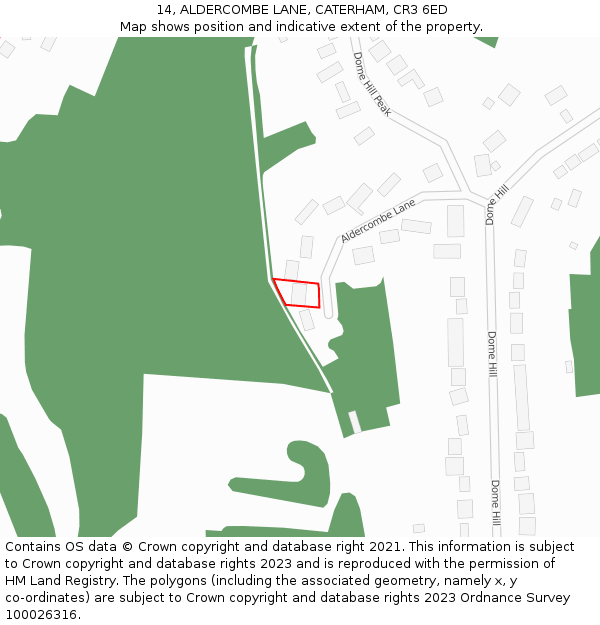 14, ALDERCOMBE LANE, CATERHAM, CR3 6ED: Location map and indicative extent of plot