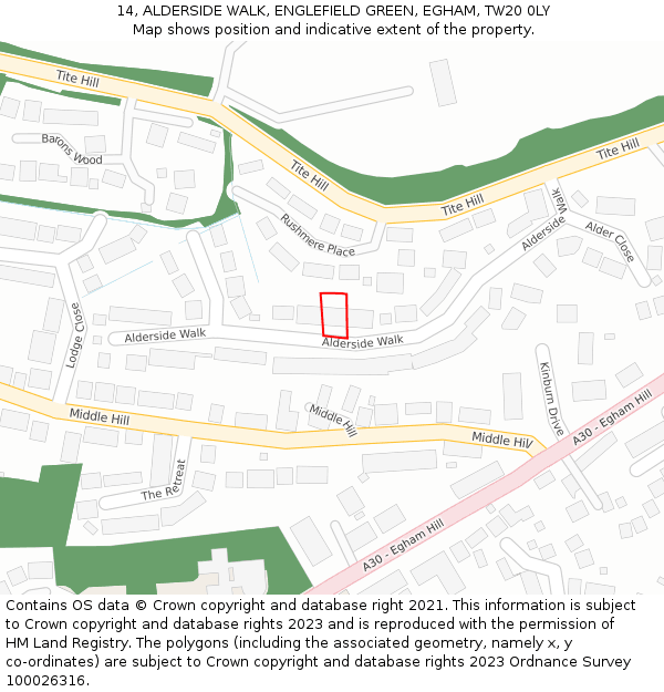 14, ALDERSIDE WALK, ENGLEFIELD GREEN, EGHAM, TW20 0LY: Location map and indicative extent of plot