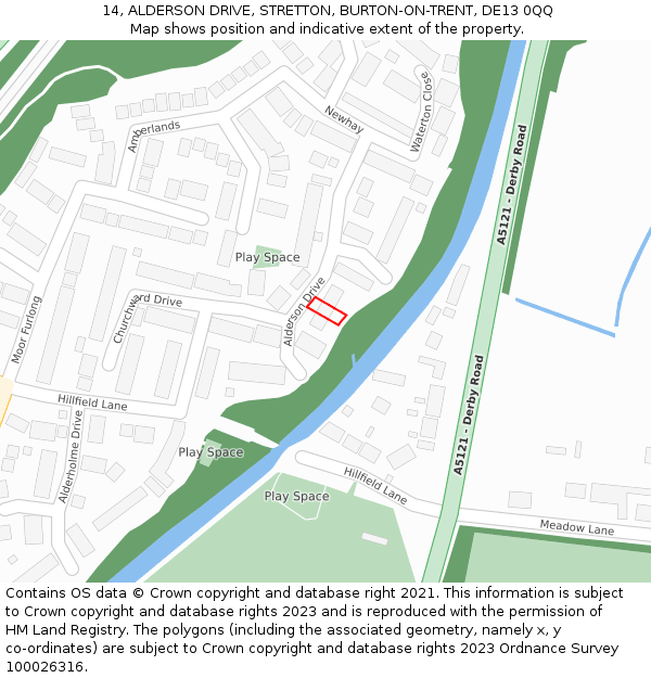 14, ALDERSON DRIVE, STRETTON, BURTON-ON-TRENT, DE13 0QQ: Location map and indicative extent of plot