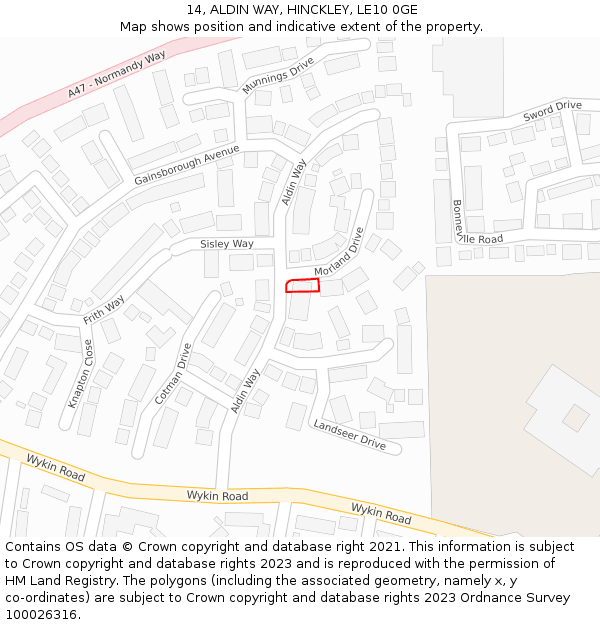 14, ALDIN WAY, HINCKLEY, LE10 0GE: Location map and indicative extent of plot