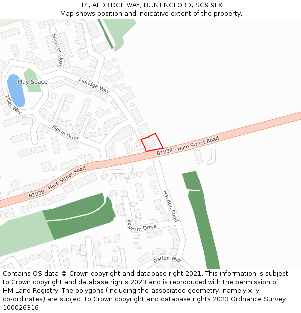 14, ALDRIDGE WAY, BUNTINGFORD, SG9 9FX: Location map and indicative extent of plot