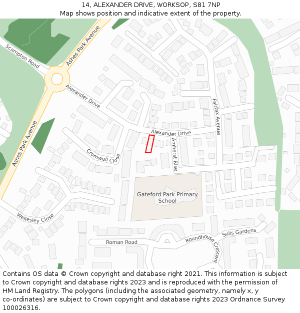 14, ALEXANDER DRIVE, WORKSOP, S81 7NP: Location map and indicative extent of plot