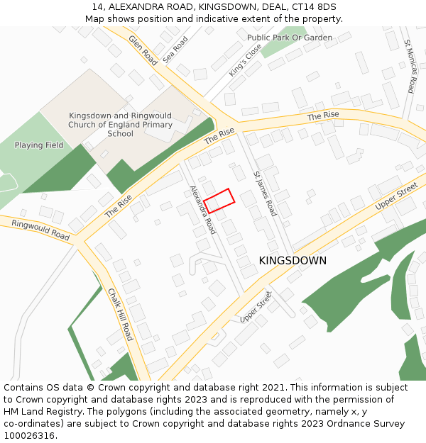 14, ALEXANDRA ROAD, KINGSDOWN, DEAL, CT14 8DS: Location map and indicative extent of plot