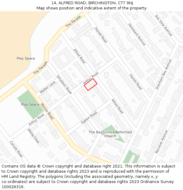 14, ALFRED ROAD, BIRCHINGTON, CT7 9NJ: Location map and indicative extent of plot