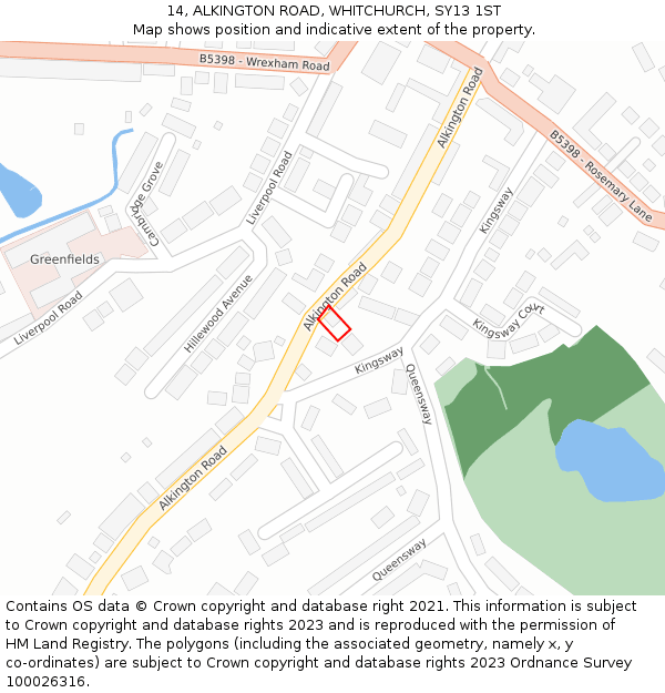 14, ALKINGTON ROAD, WHITCHURCH, SY13 1ST: Location map and indicative extent of plot