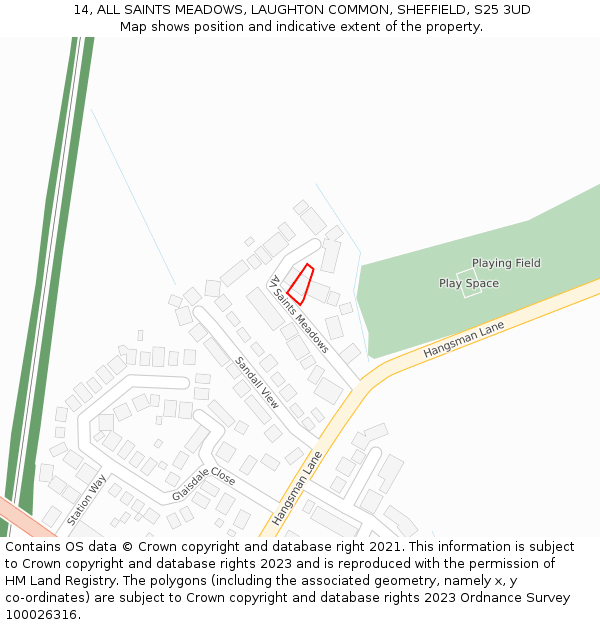 14, ALL SAINTS MEADOWS, LAUGHTON COMMON, SHEFFIELD, S25 3UD: Location map and indicative extent of plot