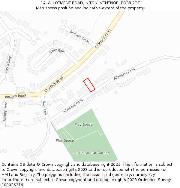 14, ALLOTMENT ROAD, NITON, VENTNOR, PO38 2DT: Location map and indicative extent of plot