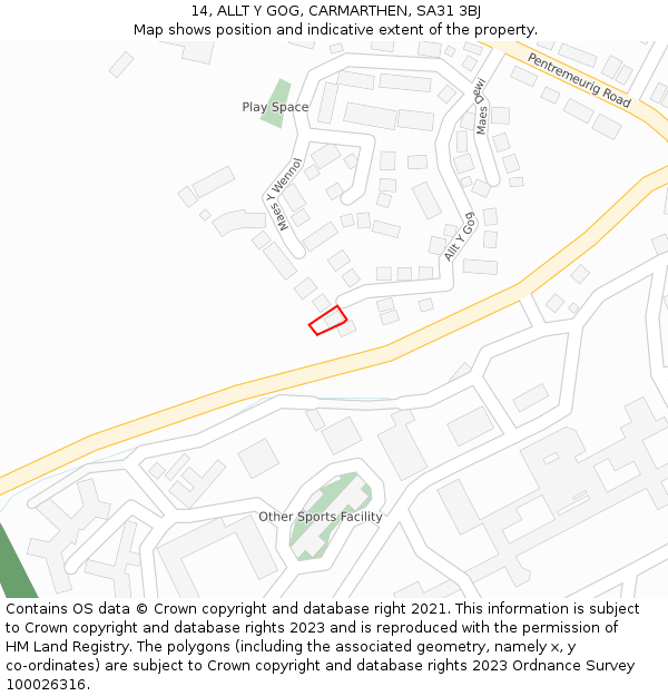 14, ALLT Y GOG, CARMARTHEN, SA31 3BJ: Location map and indicative extent of plot