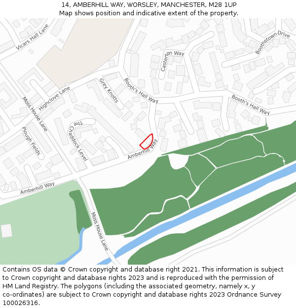 14, AMBERHILL WAY, WORSLEY, MANCHESTER, M28 1UP: Location map and indicative extent of plot