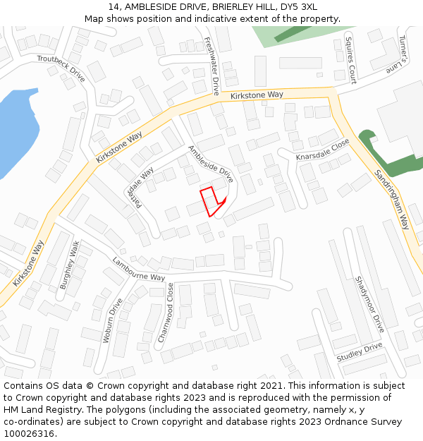 14, AMBLESIDE DRIVE, BRIERLEY HILL, DY5 3XL: Location map and indicative extent of plot