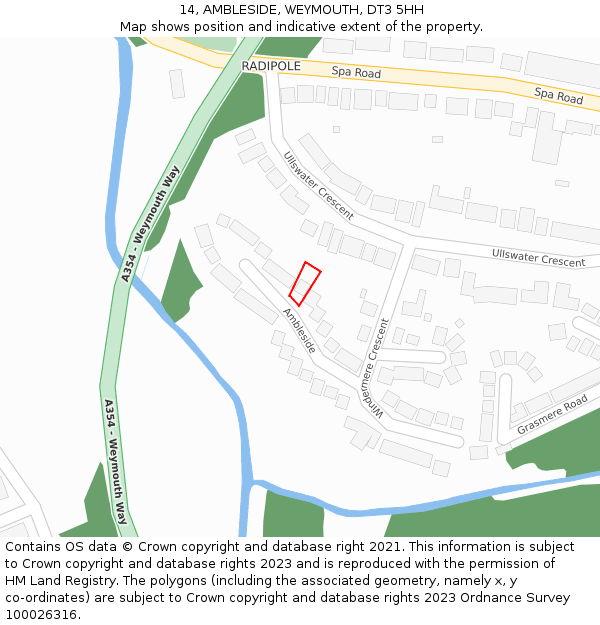 14, AMBLESIDE, WEYMOUTH, DT3 5HH: Location map and indicative extent of plot