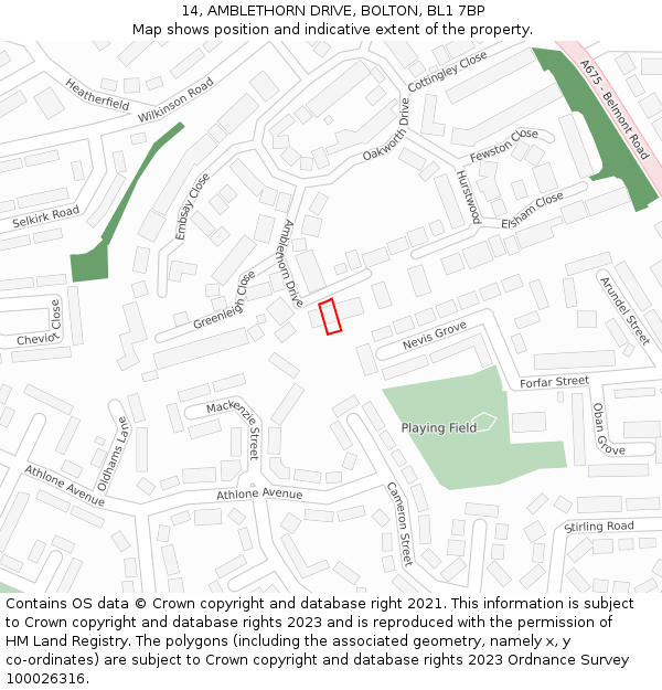 14, AMBLETHORN DRIVE, BOLTON, BL1 7BP: Location map and indicative extent of plot
